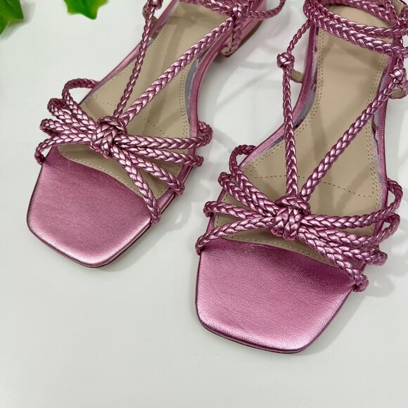 PAIGE Deanna Braided Ankle-strap Flat Sandals In Pink Metallic Size 6 - Picture 7 of 10